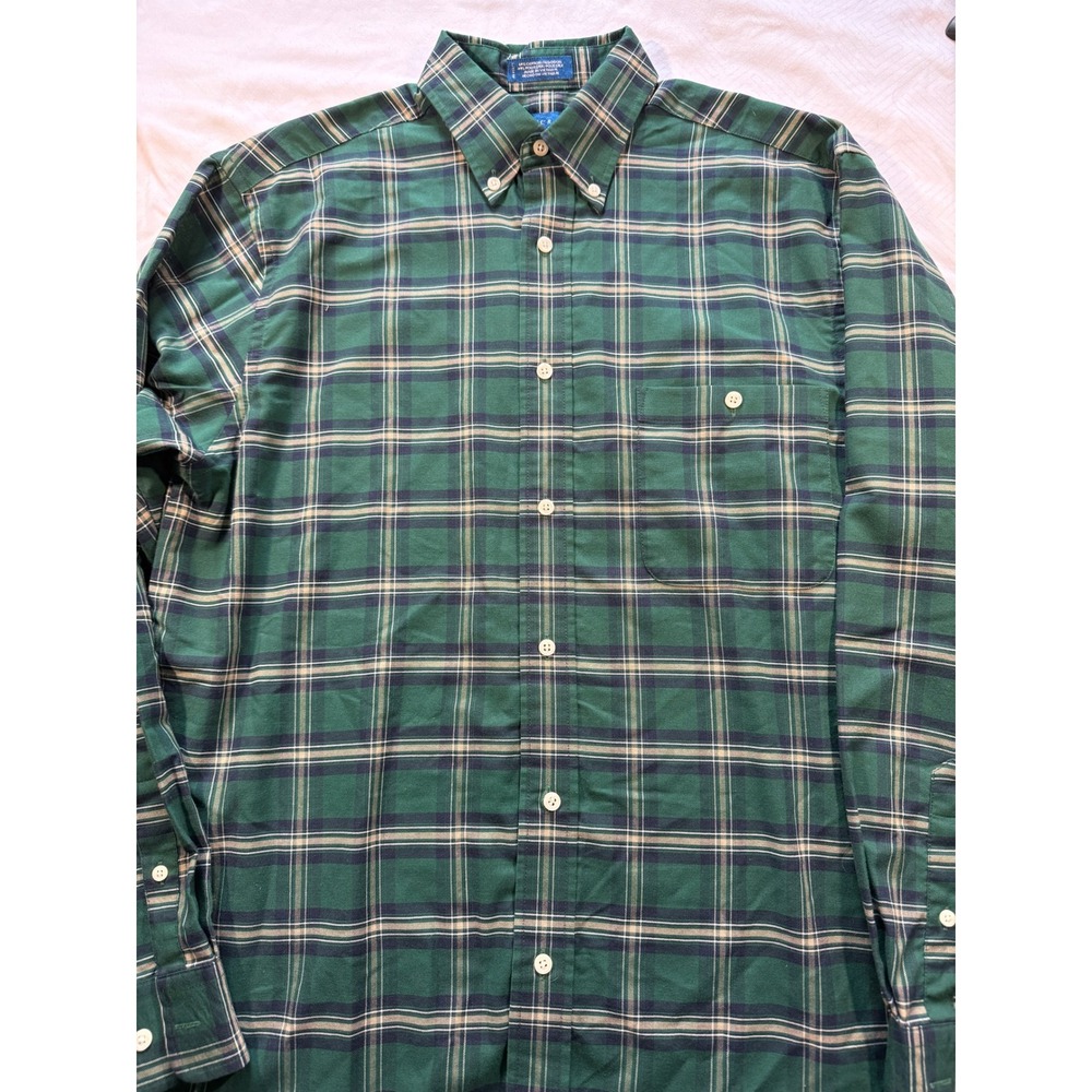 Towncraft JC Penney Mens Green Plaid Button Down Shirt M-Tall Long Sleeve